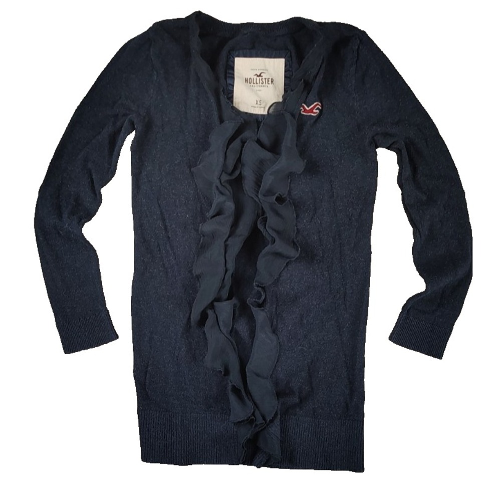 Hollister XS Ruffle Front Cardigan Navy Long Sleeve Sweater Y2K Bella Swan *